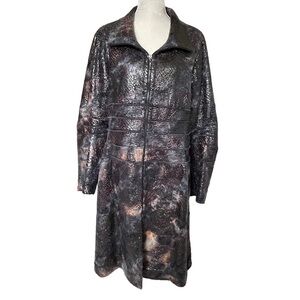 Linda Lundstrom Women’s Reptile Snake Skin Embossed Coat Plus Size 16 Zip Detail